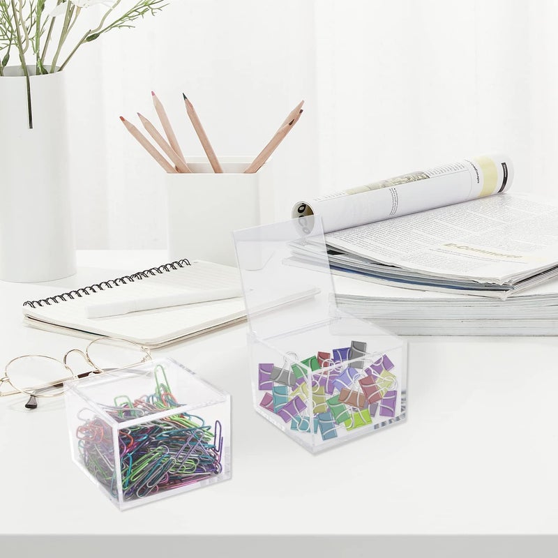 Deoot 2 Pack Small Clear Acrylic Organizer with Lid for Paper Clips,Sticky Note,Qtip,Cotton Balls,Hair Ties Holder Acrylic Box for Home office Bathroom Desk Organizer - Image 4